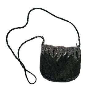 Chic Vintage Black and Silver Beaded Shoulder Bag